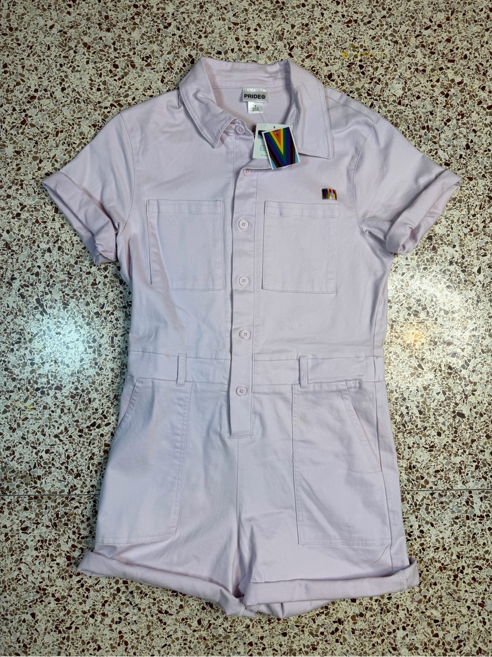 PRIDE Target Lavender‎ Button-Up Jumpsuit Rainbow Patch Short Sleeve Size S
